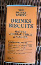 Load image into Gallery viewer, The Drinks Bakery - Mature Cheddar, Chilli &amp; Almond Biscuits 36g
