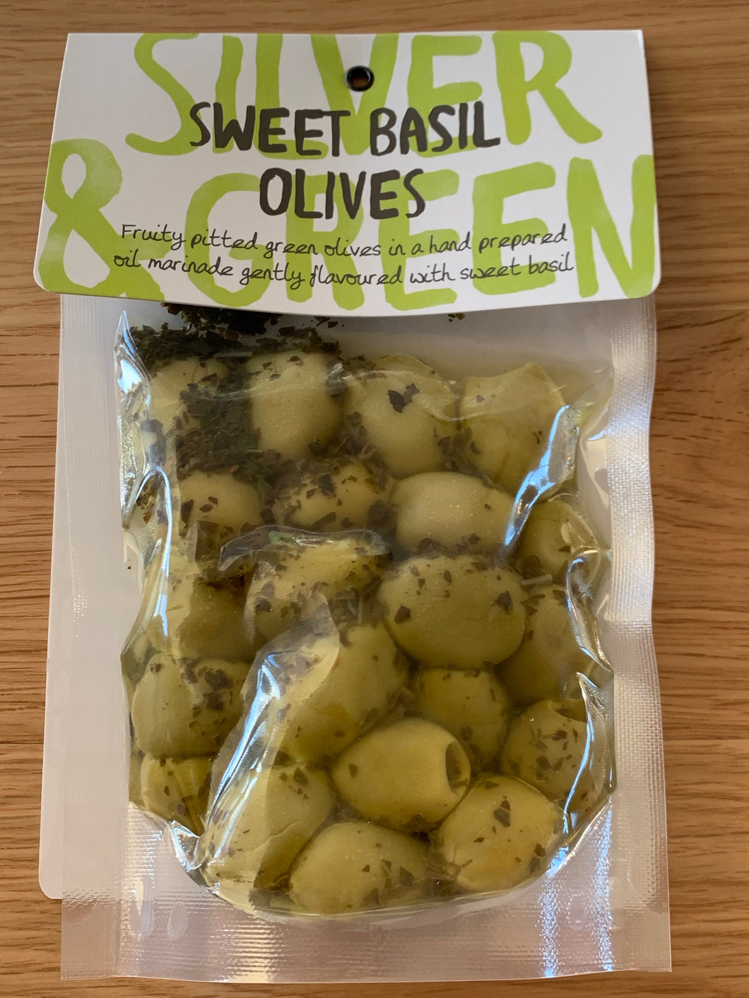 Silver & Green Sweet Basil Olives pitted green - 220g